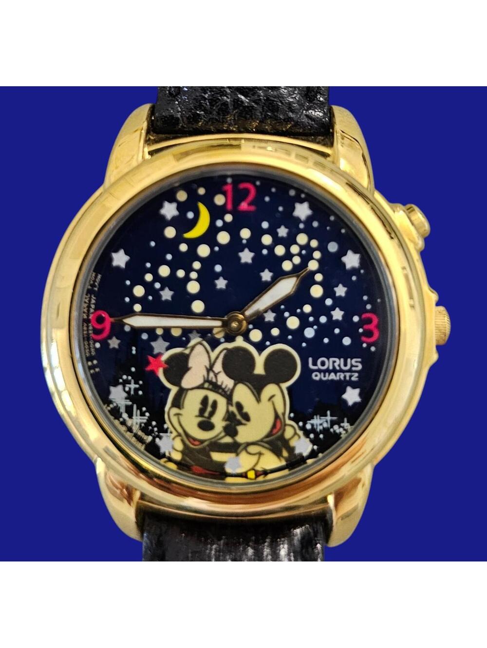 RARE Mickey & Minnie Musical Starry Night Watch Lorus Seiko V621-0020 Glow